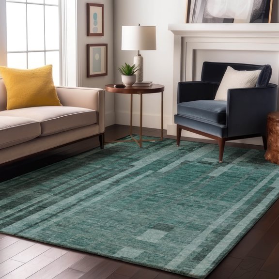 Addison Rugs Mayfield Premium Machine Washable Transitional Stripes Teal Rectangle Rug, 8' x 10'