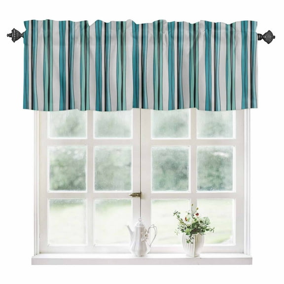 Blue Green Striped Kitchen Valances for Windows 60x18 Inch Kitchen Curtains Valances Rod Pocket Modern Stripes Art Watercolor Bathroom Window Valances for Window Treatment Decor