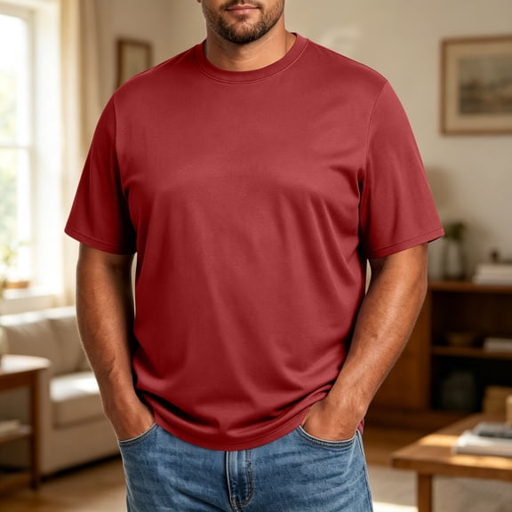 Shirts for Men Big and Tall Short Sleeve Crew Neck Summer Tops Stretch Casual Basic Tee T Shirts Red 4XL