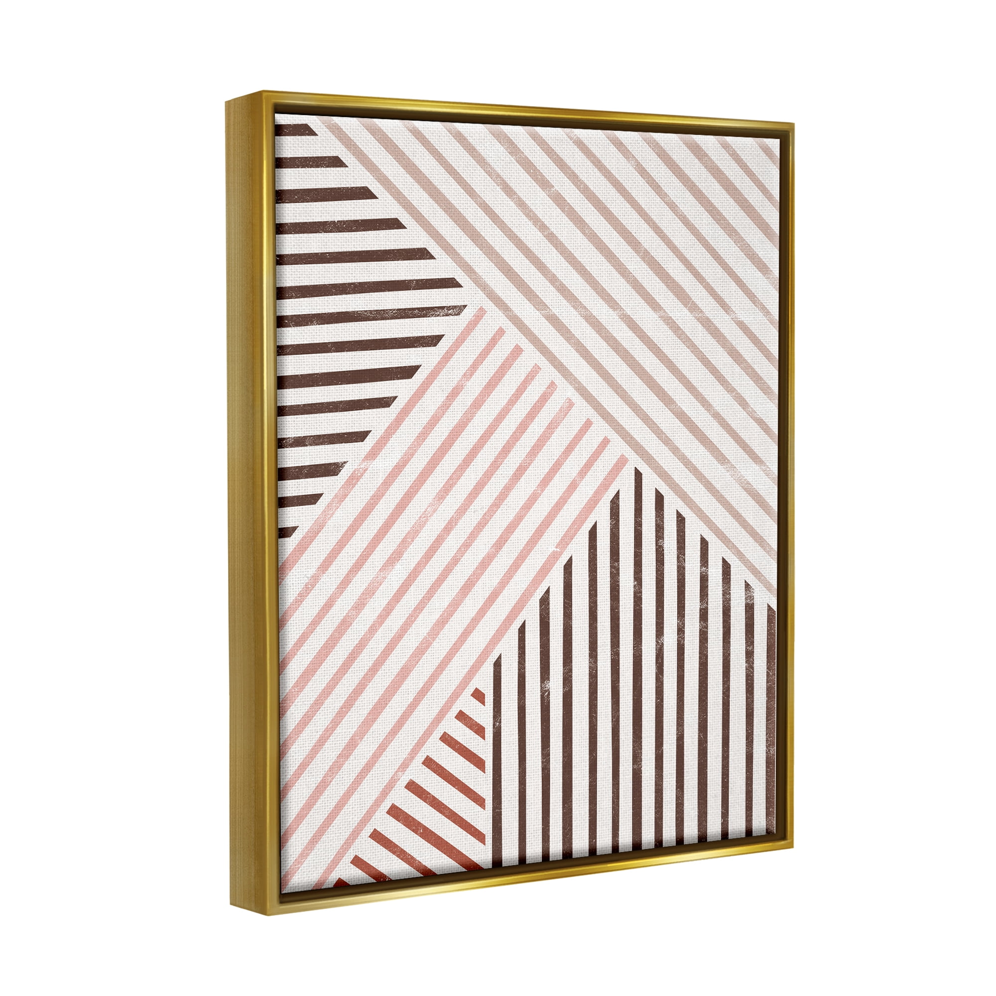 Stupell Alternating Stripes Earth Tones Abstract Painting Gold Floater Framed Art Print Wall Art