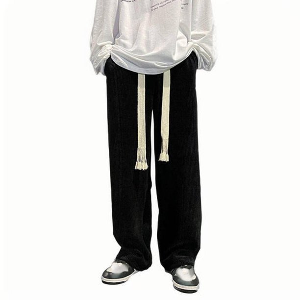 Puntoco Pantalones holgados de color liso con bolsillos y cordón ajustable para hombre