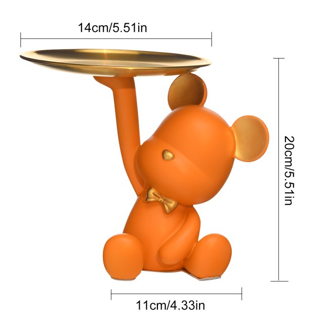 Ornamento Estatua de oso de resina, bandeja de almacenamiento para llaves de entrada, regalo ornamental, decoración del hogar (naranja) Libre de BPA