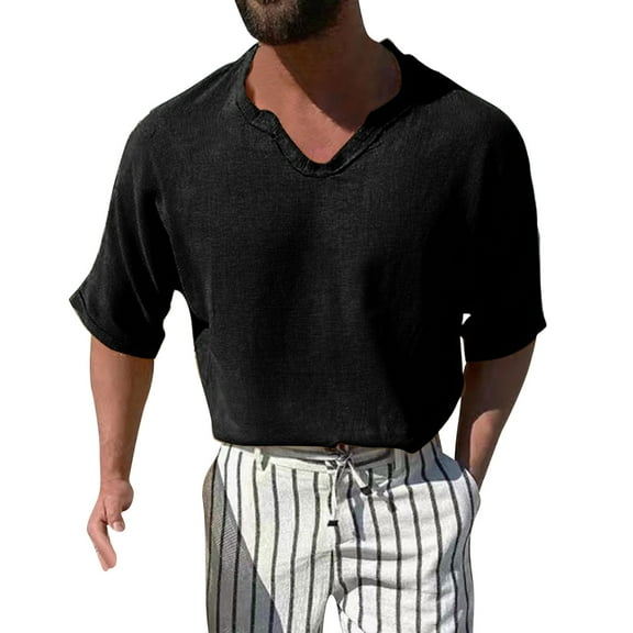 JTieacloth Mens Pocket T Shirts Multiple Pack Mens Summer Fashion Casual Linen Slub Solid Color V Neck Short Sleeve T Shirt