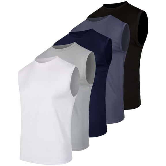 Real Essentials 5 Pack: Men's Mesh Active Athletic Tech Tank Top - Workout & Training Activewear (Available in Big & Tall)