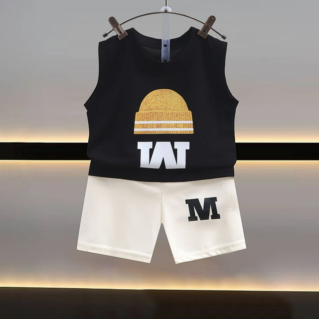 TopLLC Ensembles de Débardeurs à Col Rond Mode Garçons T-Shirts Décontractés à Manches Courtes Col Rond Col Bouton Ensembles de Shorts Imprimés Ensemble Fille