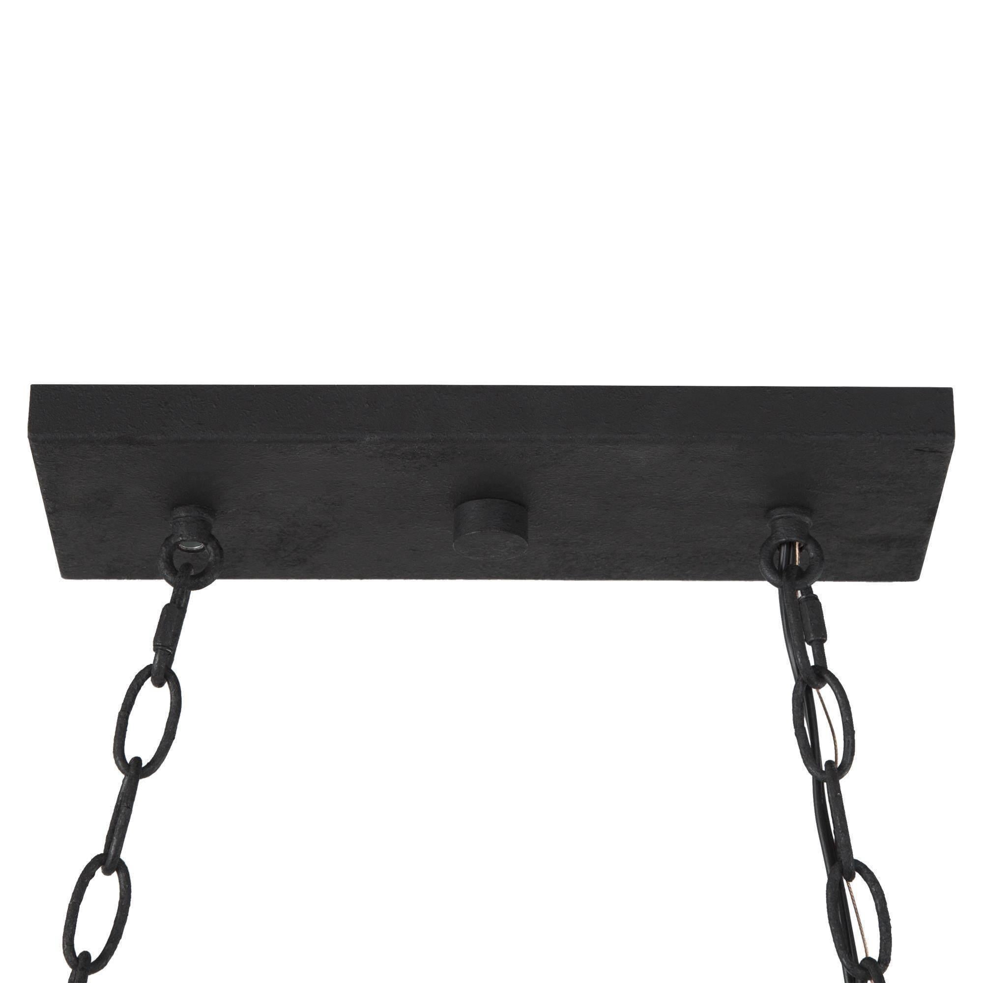 LNC 5-Light Brown Wood and Black Bare Bulb LED Linear Farmhouse Chandelier