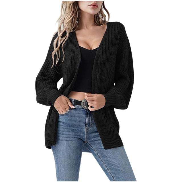 Dvkptbk Chandails pour Femmes Cardigan en Tricot Léger et Doux à Manches Longues, Ouvert à l'Avant, Décontracté, Manteau, Vêtements en Liquidation