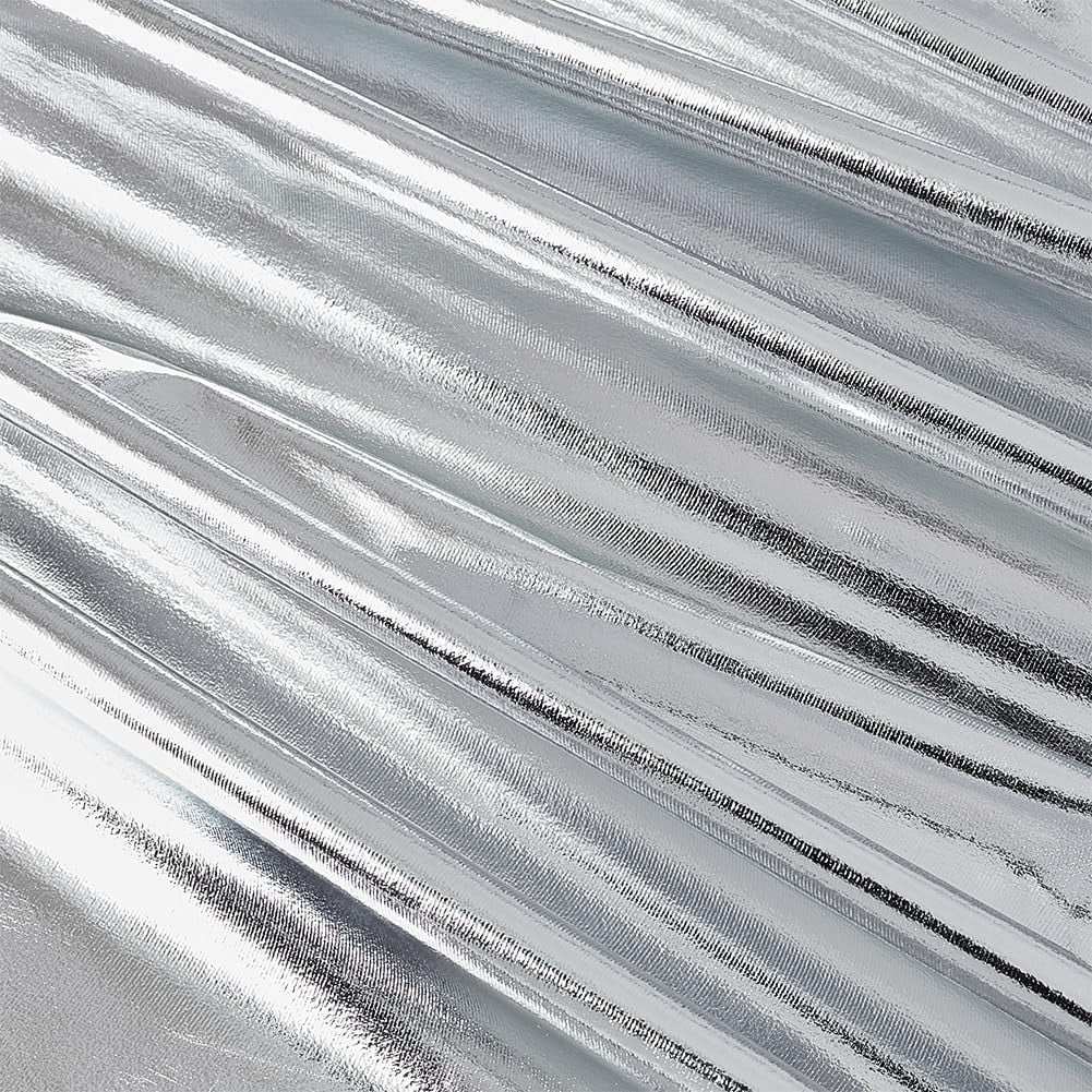 3.6 Yard Metallic Foil Spandex Fabric 60 Inch Wide Polyester Shiny Stretch Fabric Hologram Spandex Iridescent for Dancewear Costumes Home Upholstery Bags Wallets Making Light Golden
