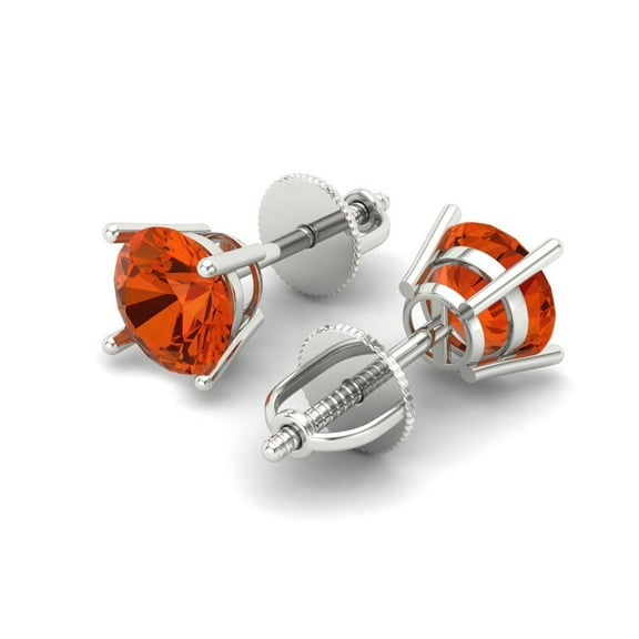 1.5 Ct Round Cut Studs Red Crystal 18K White Solid Gold Everyday Dainty Earrings Screw Back