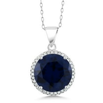 Gem Stone King 9.00 Ct Round Blue Simulated Sapphire 925 Sterling Silver Pendant with 18" Chain