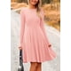 thumbnail image 3 of Vestido PRETTYGARDEN de Punto Acanalado Manga Larga en A Línea Rosa Talla L, 3 of 8