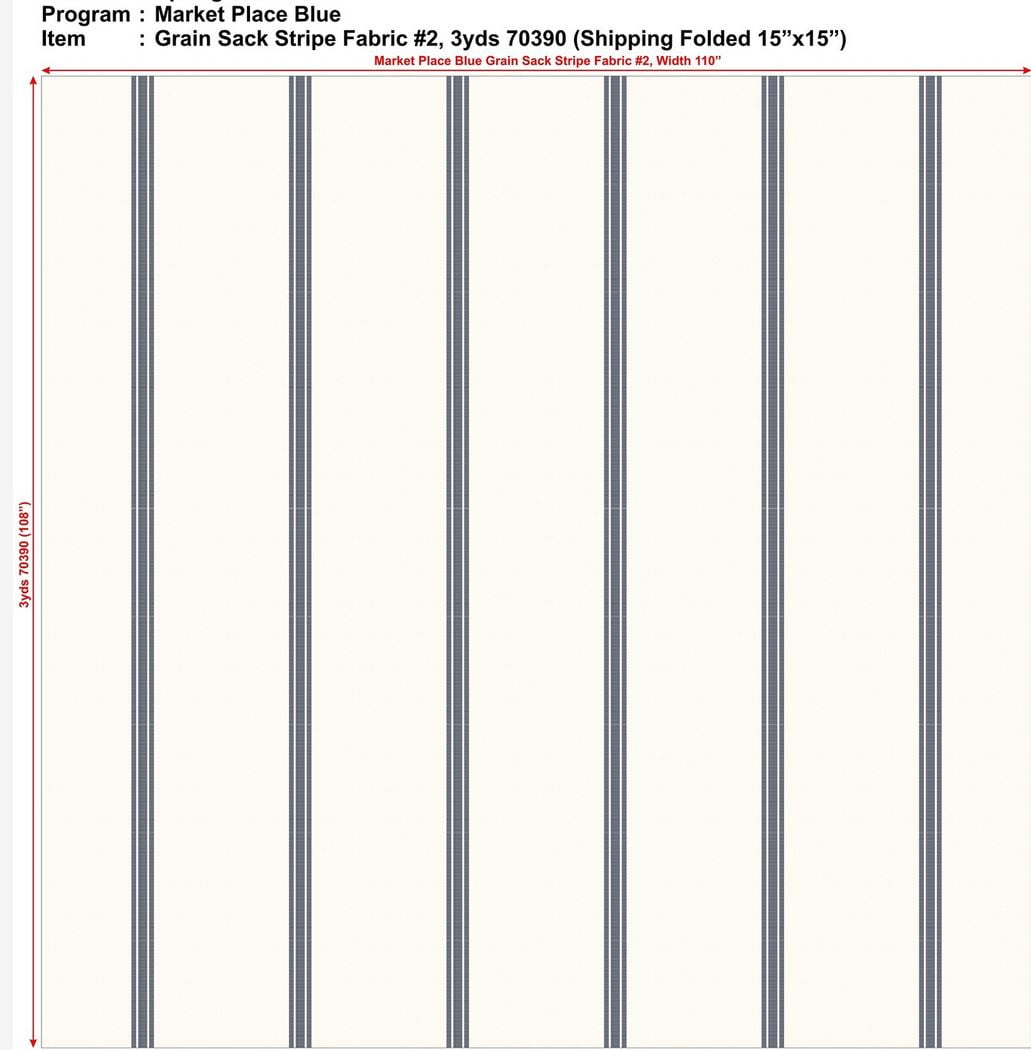 Piper Classics Market Place Blue Grain Sack Stripe Bulk Yardage,Three Yards, 108" x 110" Wide