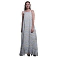 thumbnail image 1 of Bimba Robe Longue Maxi Imprimée Light Lavender Blue2 à Ruban Floral et Couronne de Roses Blanches pour Femmes, Nuisette en Rayonne à Bretelles Spaghetti, Vêtement de Nuit pour Dames X-Small, 1 of 5