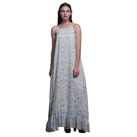 

Bimba Light Lavender Blue2 Floral Ribbon & White Rose Wreath Printed Long Maxi Dress For Women Rayon Nightgown Spaghetti Strap Ladies Sleepwear X-Small