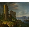 thumbnail image 3 of Herman Saftleven 14x12 Black Modern Framed Museum Art Print Titled - River Landscape with Ruins, Boats and Figures (1674), 3 of 5
