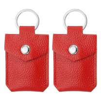 Uxcell Leather Key Fob, Genuine Leather Keys Cover Portable Key Rings Air Tag Holder for Keys ID Key Cards, Red 2 Pack