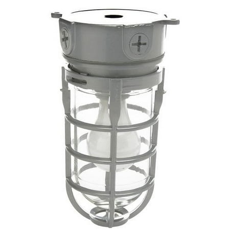 Designers Edge L1706 Silver 150W Ceiling Mount Industrial Light Fixture with Tempered Glass Lens and Cage, Vandal Resistant Security Light