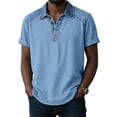 thumbnail image 2 of Yaoyar Denim Shirts for Men Button Up V Neck Lapel Collar Casual Short Sleeve Fashion Patchwork Western Blouses 2026, 2 of 6