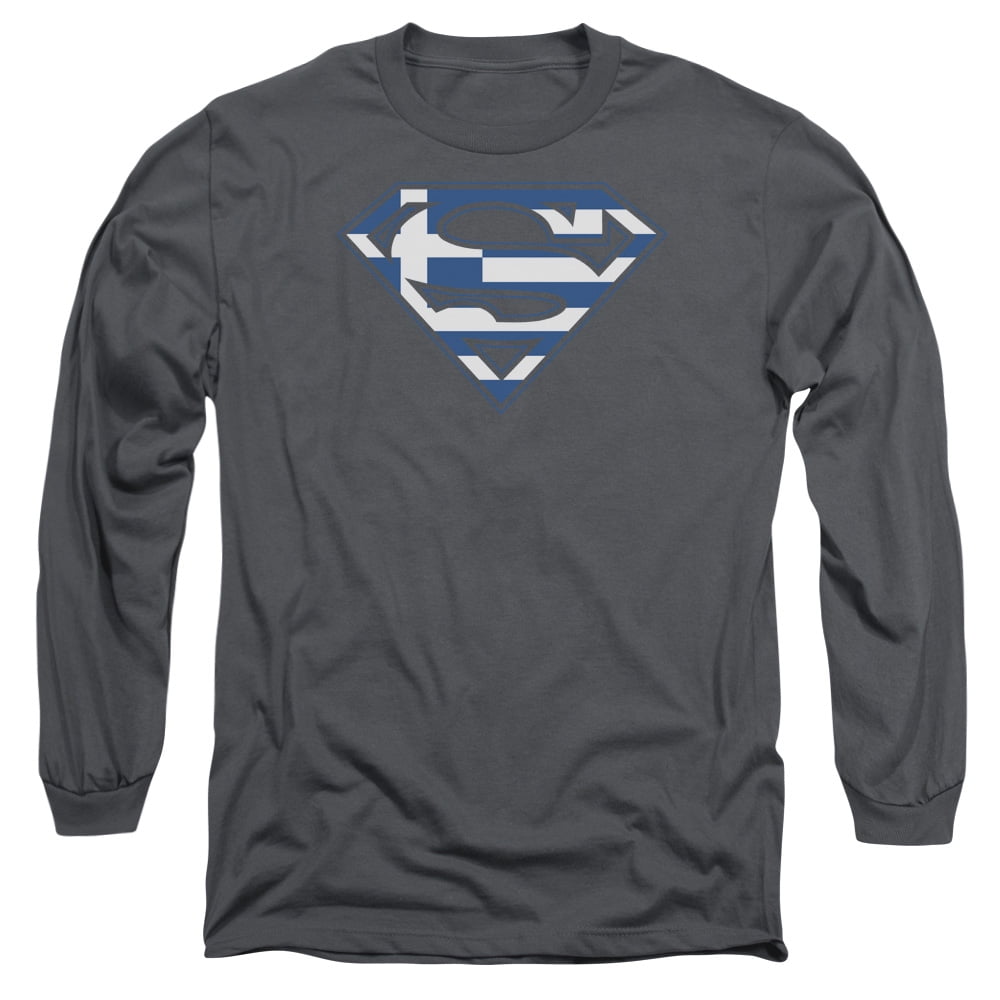 Superman DC Comics Greek Flag Shield Adult Long Sleeve T-Shirt Tee