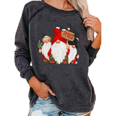 Women's Plus Size Tops Winter Christmas Long Sleeve Pullover Casual ...