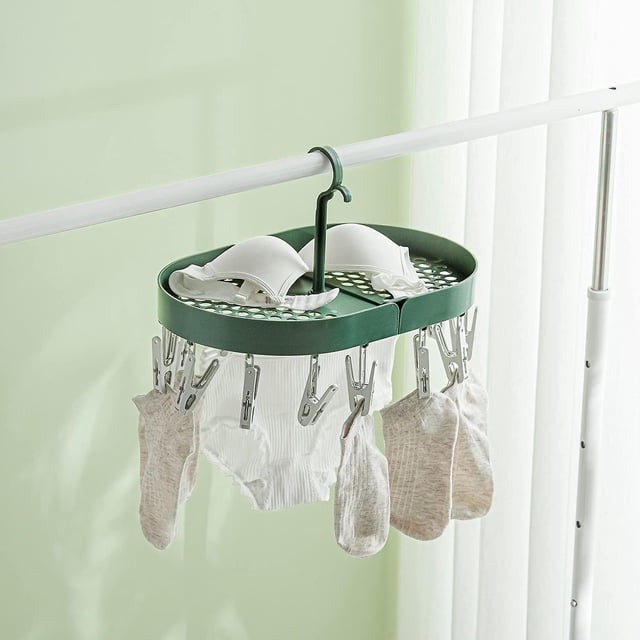 Tendedero colgante, tendedero para calcetines, colgador plegable de plástico para secado de ropa con gancho giratorio 360 para lencería, calcetines