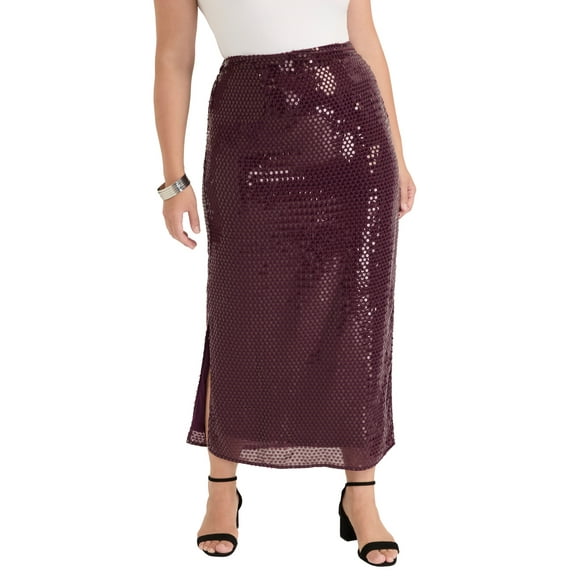 June & Vie Women's Plus Size Sequined Midi Skirt