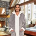 thumbnail image 2 of Silver Lilly Womens Zippered Sherpa Trim Fleece Robe with Hood - Warm Plush Luxury Bathrobe (Grey, 3X-Large), 2 of 6