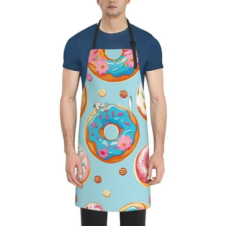 

Lukts Colorful Donut Pattern Kitchen Cooking Aprons Adjustable Bib Soft Chef Apron with 2 Pockets for Men Women