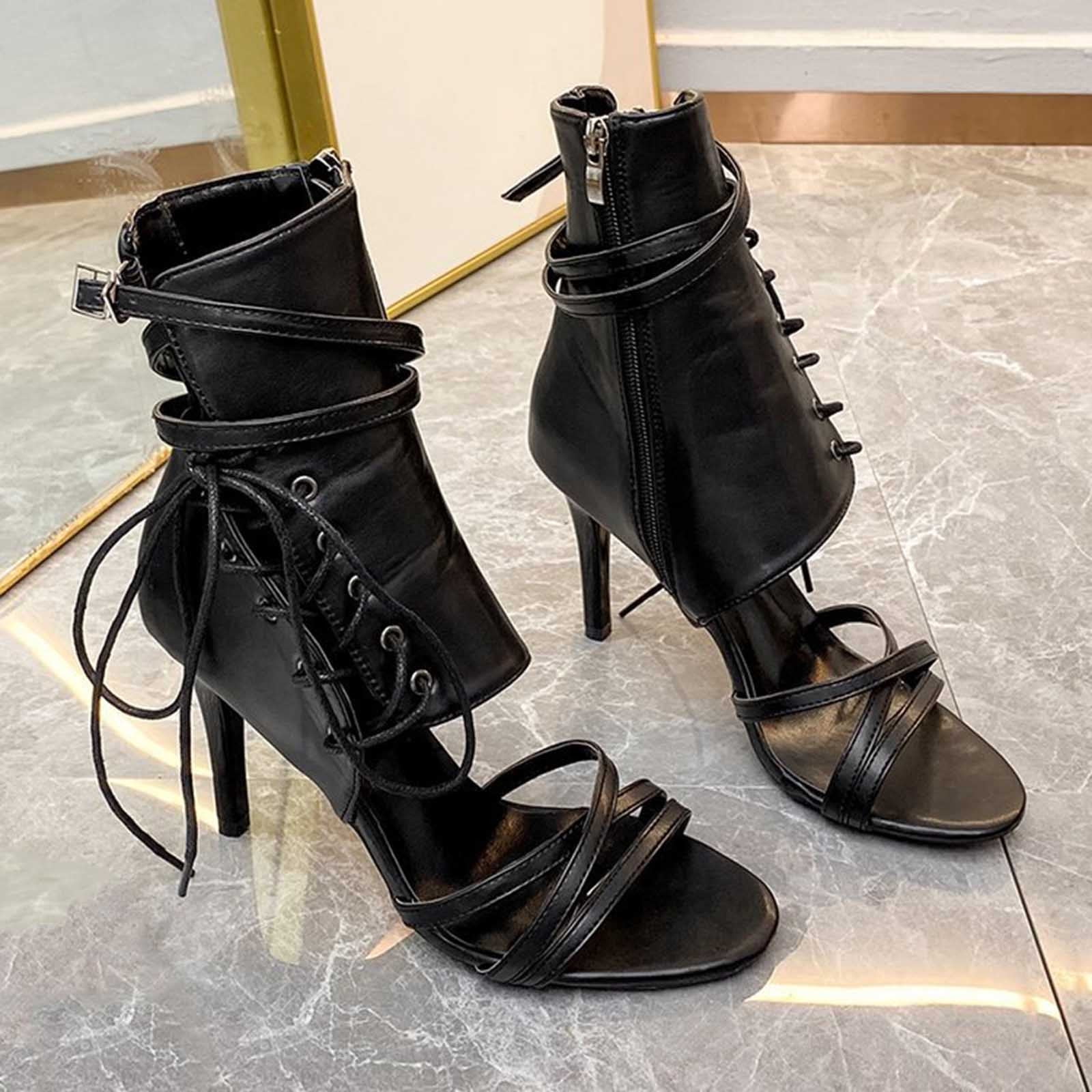 Lovskoo 2024 Women's High-Heels Ankle Boots Open Toe Summer