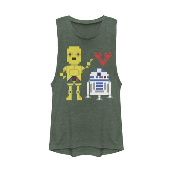 Junior's Star Wars Valentine's Day R2-D2 and C-3PO Festival Muscle Graphic Tee Pine Green Heather Large
