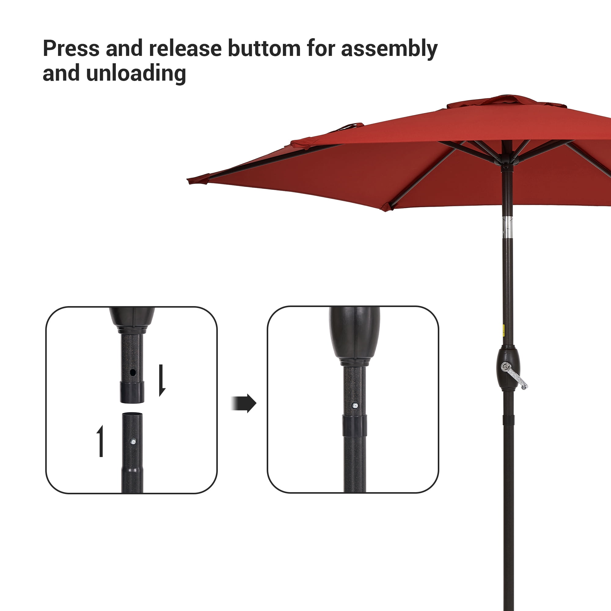 Sonerlic 7.5ft Round Patio Market Umbrella With Steel Frame, Outdoor Table Umbrella for Yard, Poolside and Deck, Chili Red