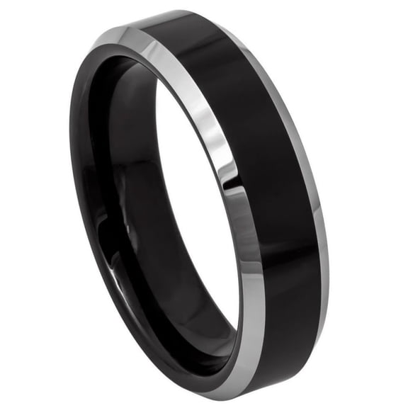 6mm Tungsten Carbide BBlack IP Plated Center High Polished Steel Color Beveled EdgeWedding band Ring for Men and Ladies