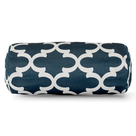 Orange Bolster Pillow Majestic Home Goods Indoor Outdoor Navy Trellis Round Bolster Decorative Throw Pillow 18.5 in L x 8 in W x 8 in H ()