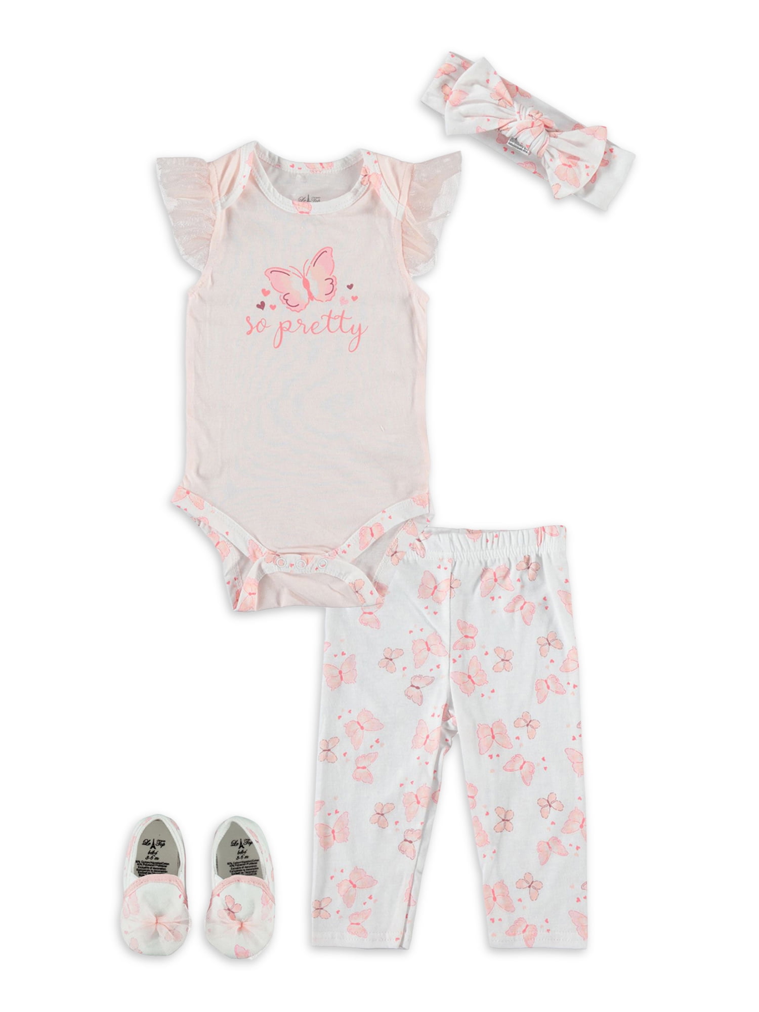 CUTIE PIE BABY INFANT GIRL 4PC PAJAMA SET WITH SLIPPERS, SIZE NEWBORN9