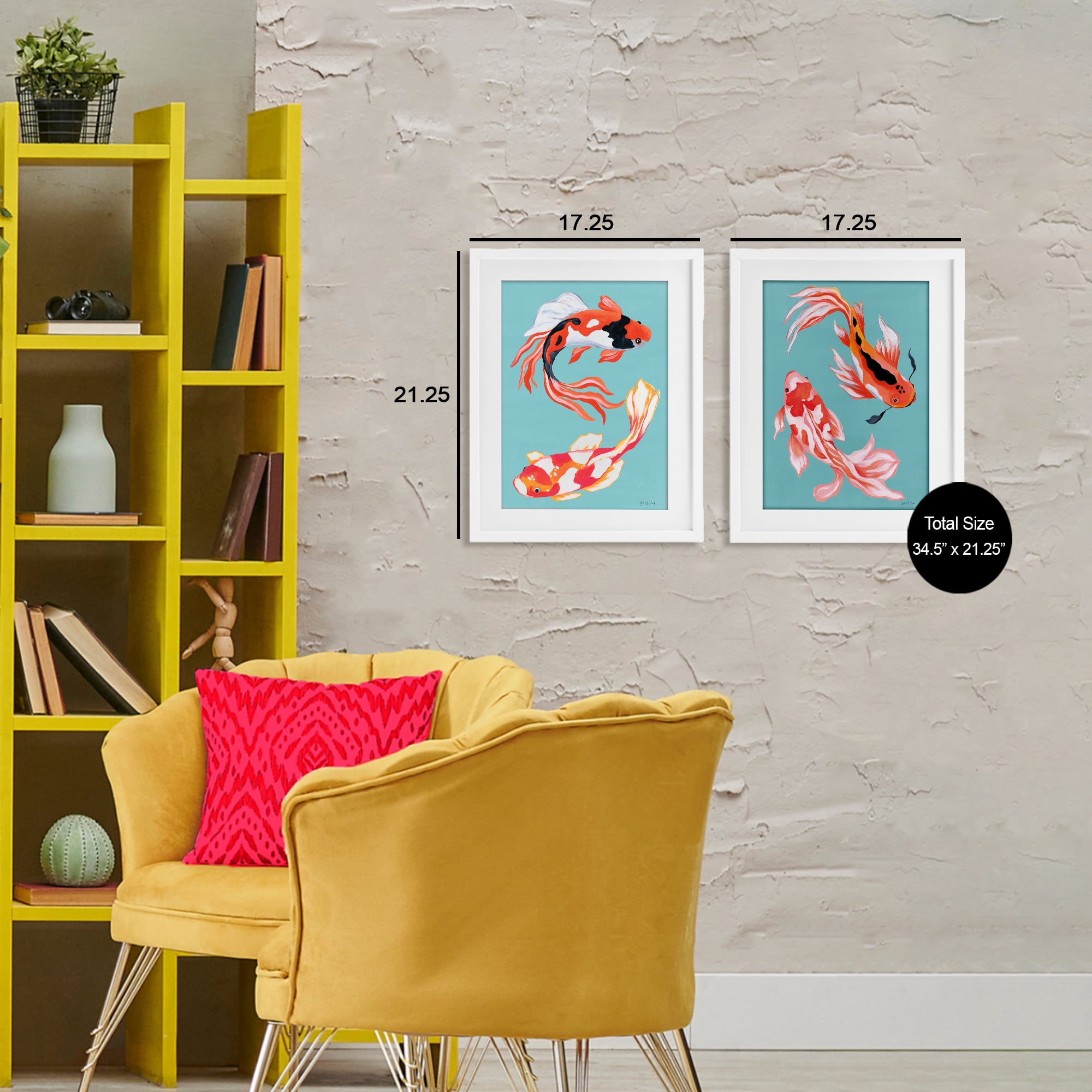 Stupell Industries Colorful Twin Koi 2 Piece White Framed Print Under Glass Set, design by Yvette St. Amant