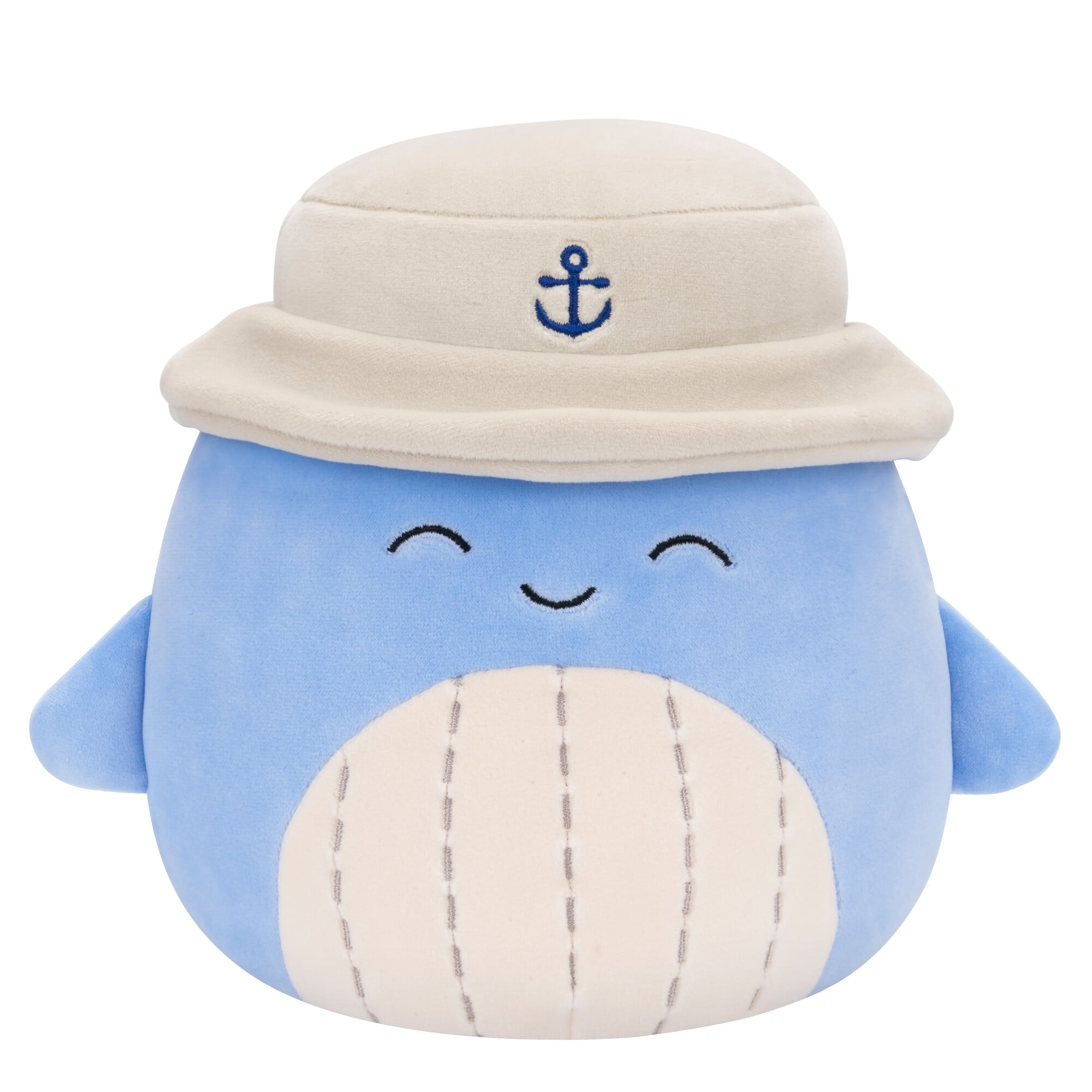Squishmallows Original 7.5in Samir the Blue Whale with Tan Bucket Hat – Official Jazwares Plush (Little)