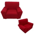 thumbnail image 3 of 1 Seater Solid Color Stretch Elastic Flexible Sofa Couch Cover Protector Burgundy, 3 of 3