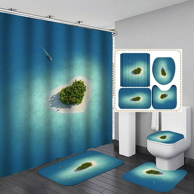 CNKOO Valentine‘s Day 3D Digital Printing Shower Curtain 4-piece Set For Home / Hotel / Party Decoration
