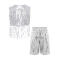 thumbnail image 4 of SiiRoh Boys Girls Sequin Jazz Dance Outfits Sleeveless Fringe Vest Top with Shorts Hip Hop Disco Theme Party Wear Silver 10, 4 of 5