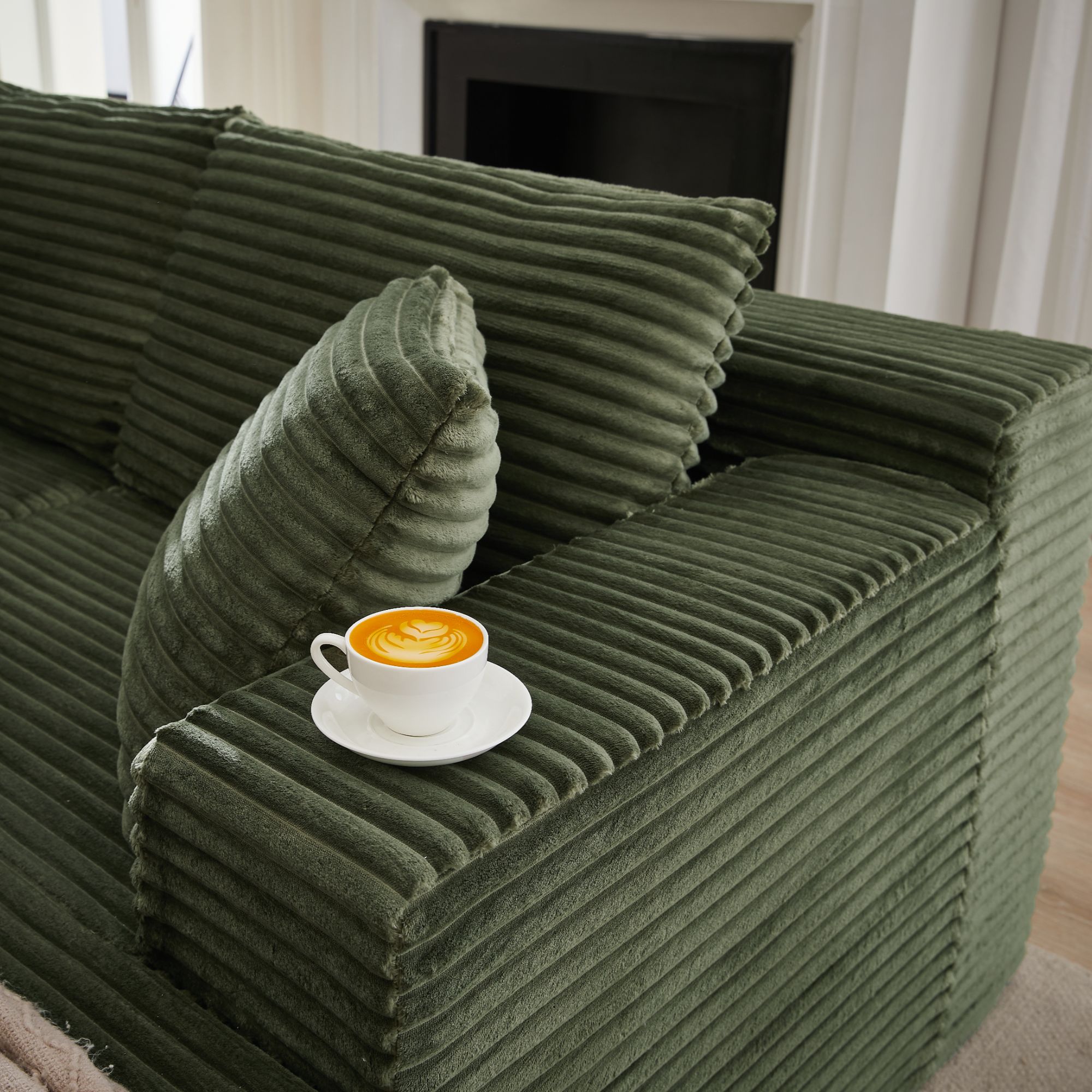 Miniyam L-Shaped Cloud Sectional Sofa with Deep Seat, 3 Seats Modular Couches Sleeper for Living Room, Bedroom, Apartment (Green, Right Facing Chaise)