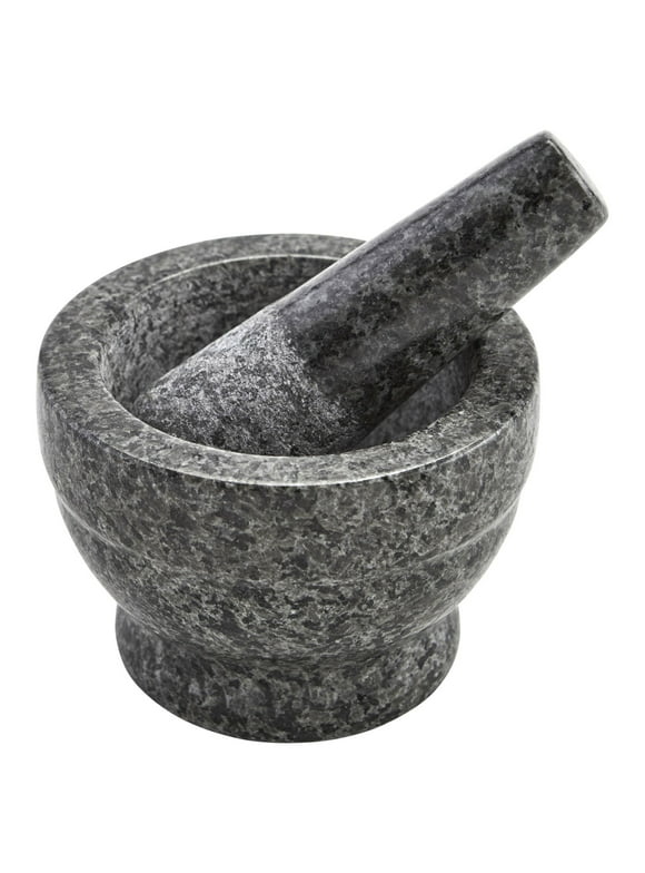 Imusa 3.75 inch Mini Polished Granite Mortar and Pestle for Grinding and Crushing, Gray (3.7" x 3.7" x 2.8")