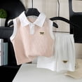thumbnail image 2 of Tigivemen Sleeveless Knitted Sweater Set Toddler Baby Boy Clothes Summer Outfits Lapel T Shirts with Elastic Waisted Shorts Light Pink,1-2 Years, 2 of 2