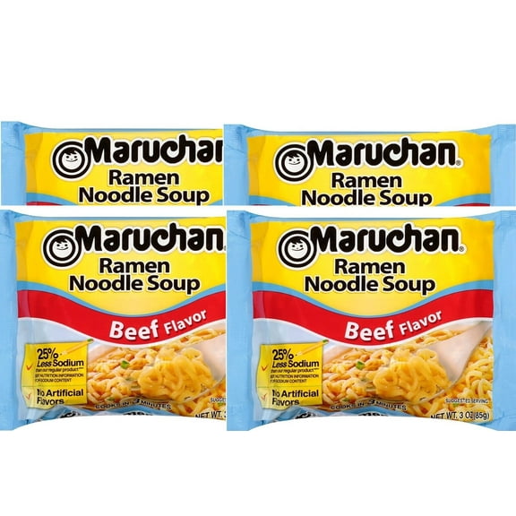 Maruchan Ramen Less Sodium Beef, 3.0 Oz, Pack of 4