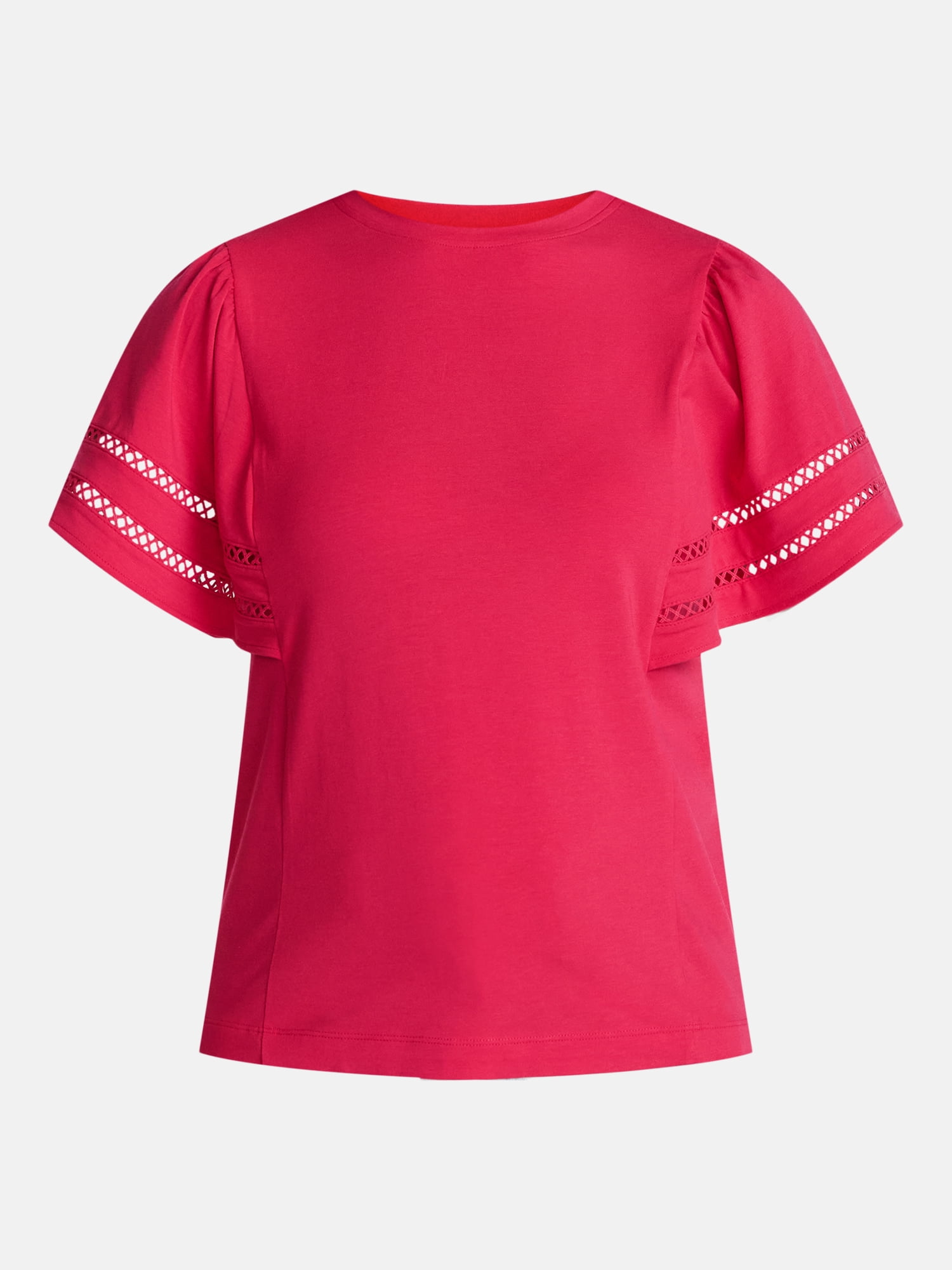 Time and Tru Women’s Crewneck Top with Lace Inset Flounce Sleeves, Sizes XS-XXXL
