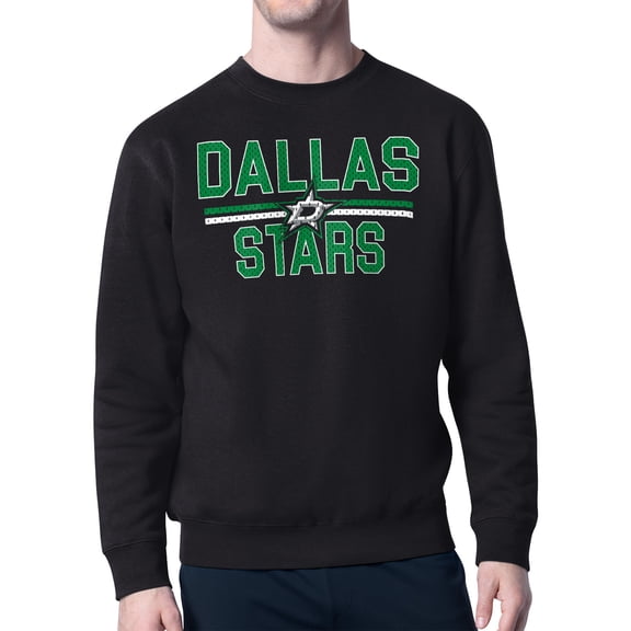 Men's Starter Black Dallas Stars Mesh Look Team Name Logo Pullover Sweatshirt