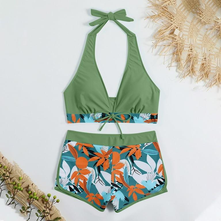 SELONE Plus Size Swimsuit for Women 2 Piece Tankini High Waisted Hawaiian  with Chest Pad Flower Print without Underwire Deep V Neck Beach Beachwear  Fashion Tummy Control Swimsuits Bathing Suit Green S 