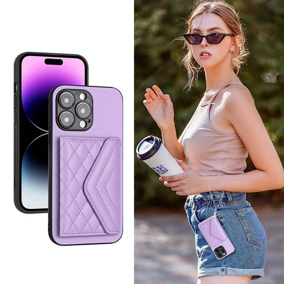 Allytech iPhone 15 Pro Max Wallet Case with Hand Wrist, PU Leather RFID Blocking Cards Slots Shockproof Stand Feature Bumper Magnetic Closure Slim Shell Phone Case for Apple iPhone 15 Pro Max, Purple
