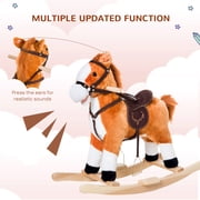 Qaba Kids Plush Toy Rocking Horse Ride on with Realistic Sounds - Brown