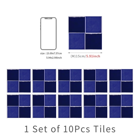 ERDOUY European style ceramic tile blue series thickened crystal film waterproof and anti fouling kitchen bathroom square self-adhesive wall sticker home decoration -10 pieces, style D