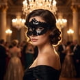 thumbnail image 4 of 1 Black Masquerade Mask for Women 7 X 4 Inch Venetian Masquerade Masks Lace Embellished for Masquerade Party Halloween Mardi Gras Accessory for Prom and Themed Events, 4 of 5